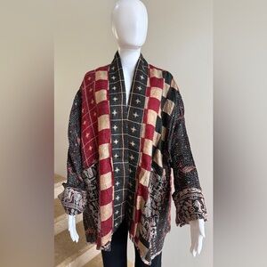 100% Silk Reversible Kantha Jacket, One Size